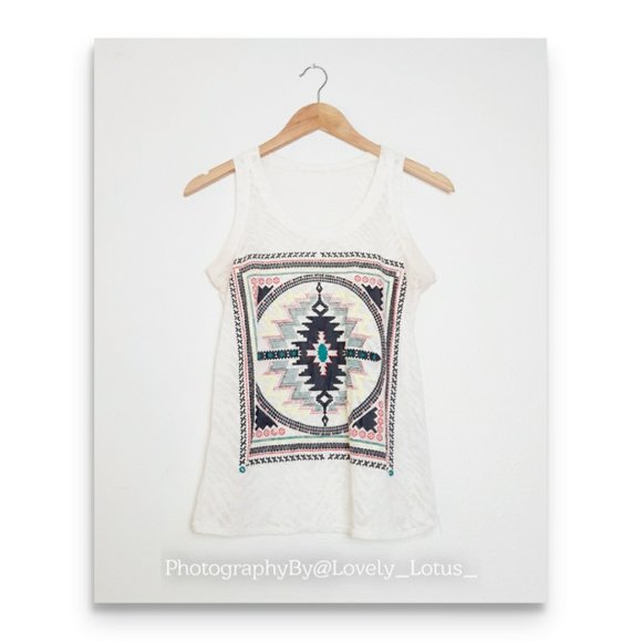 Western Aztec Tank Top Semi Sheer Burnout Graphic Print Tank Top - Picture 8 of 11